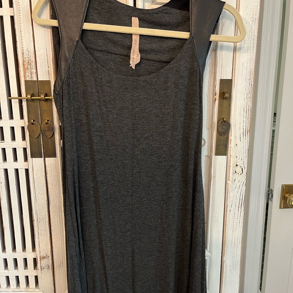 Dress with leather trim